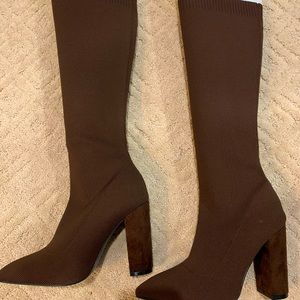 Point Toe Chunky Heel Tall Sock Boots